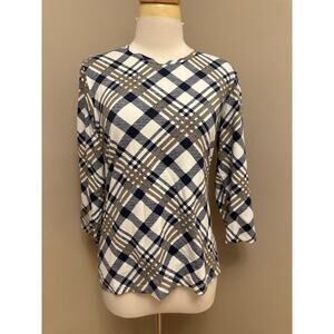 J. McLaughlin Signature Catalina Cloth Tee Navy/Cream/Gold Sz Large